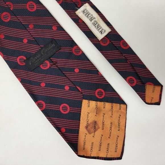 VINTAGE PIERRE CARDIN PARIS SILK TIE BLACK RED POLKA DOT STRIPE 4" - Picture 2 of 2